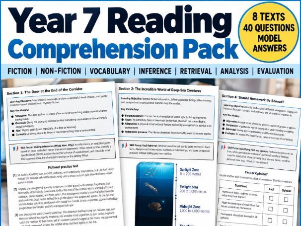 Year 7 Reading Comprehension Pack | KS3 English | 8 Texts with Answers
