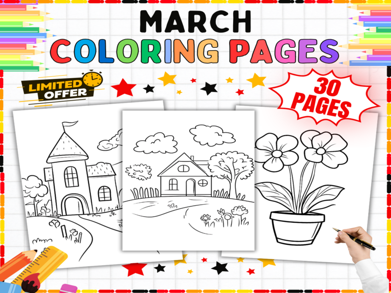 March Colouring Pages | 30 Printable Spring Worksheets for Early Years Creative Learning