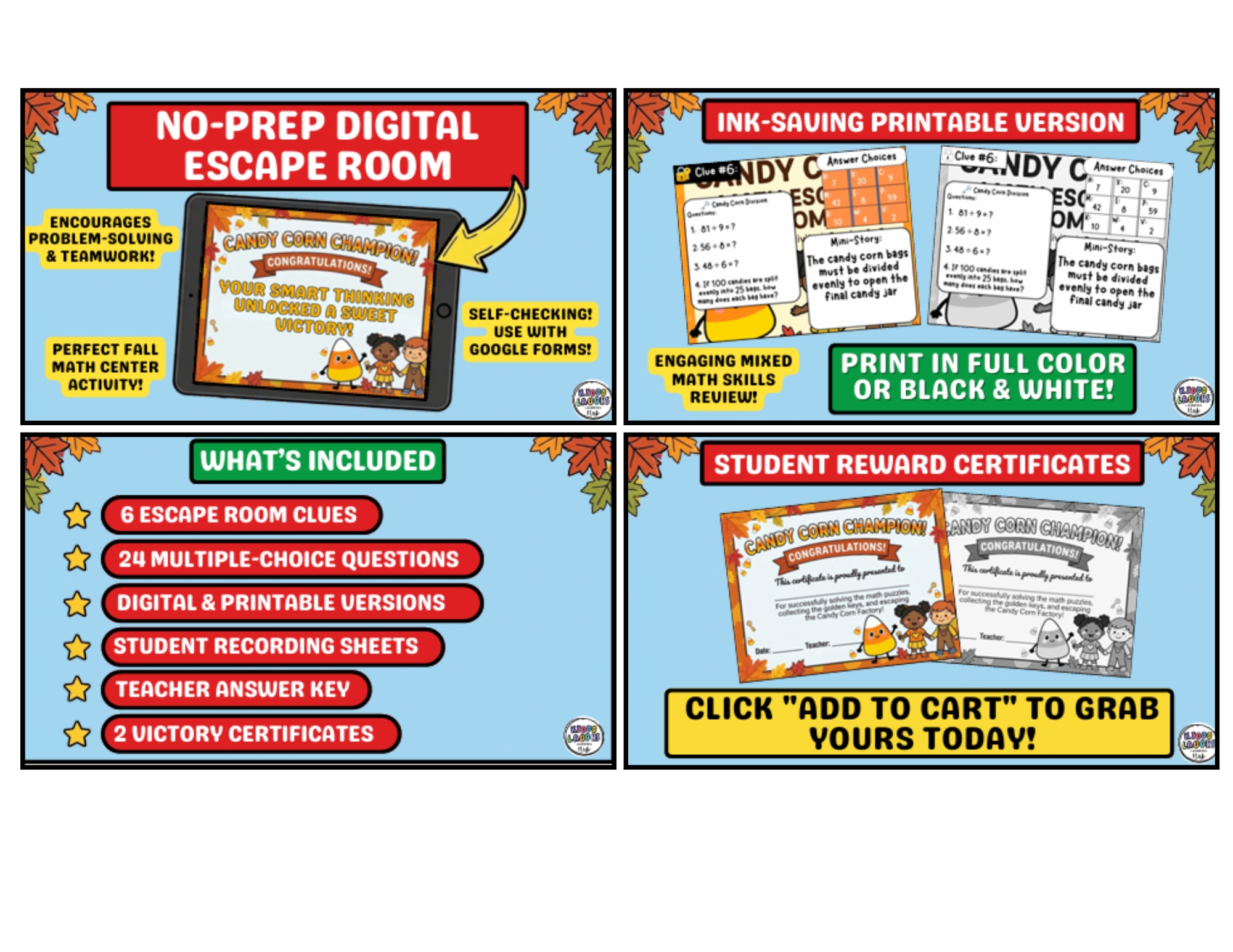 Fall Carnival Math Candy Corn Math Escape Room KS2 Grades 3 | Teaching Resources