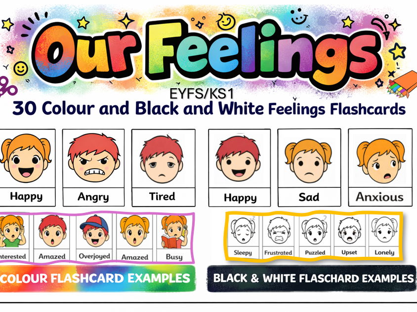 Our Feelings 30 Flashcards in Colour/B/W