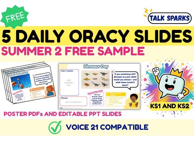FREE SAMPLE: Talk Sparks Summer 2 | Daily Oracy Morning Slides | KS1 & KS2 | Voice 21 Compatible