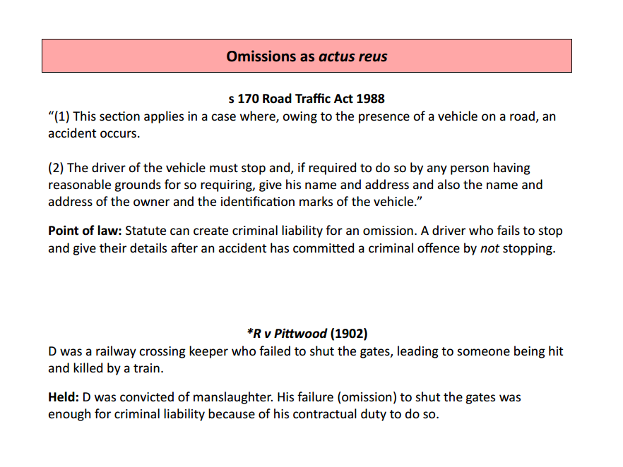 Actus reus and causation - case and statute list for OCR A-level law