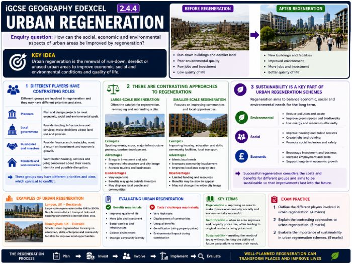 iAL Edexcel Geography - Topic 2 Urban Problems, Planning & Regen - 2.4.4 Urban Regeneration
