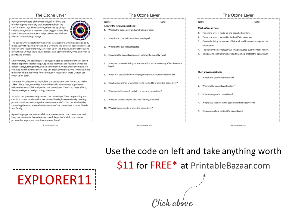 The Ozone Layer Reading Comprehension Passage Printable Worksheet ...