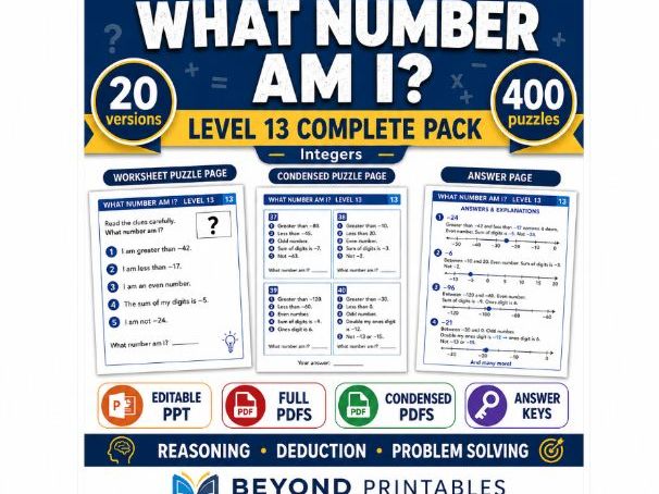 What Number Am I? Level 13: Integers | 20-Version Bundle