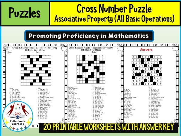 Cross Number Puzzle – Associative Property (All Basic Operations) Worksheets Math Problems