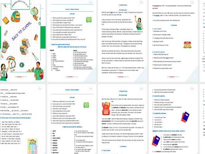 Back to School Workbook for Students aged 10–13 (A2–B1 level), ESL