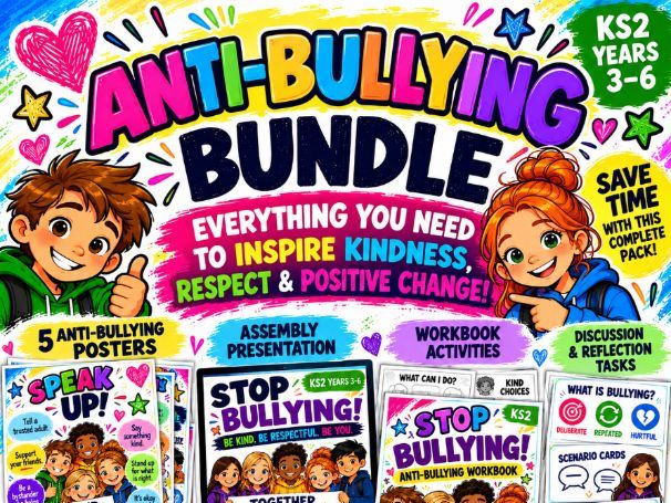 KS2 Anti-Bullying Bundle, Assembly PowerPoint with Speaker Notes, Workbook and Posters