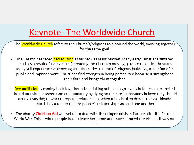 Role of the World Wide Church