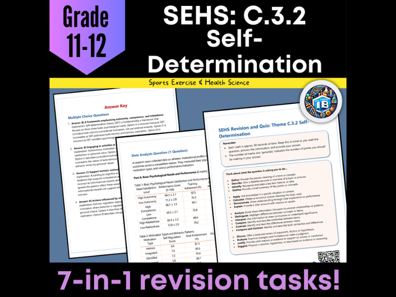 IB DP Sports Science (SEHS): C3.2 Self-Determination – Quiz & Revision Worksheets 2026
