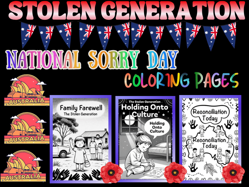 Stolen Generations Coloring Pages for Kids: May 26 Australian Sorry Day Activity