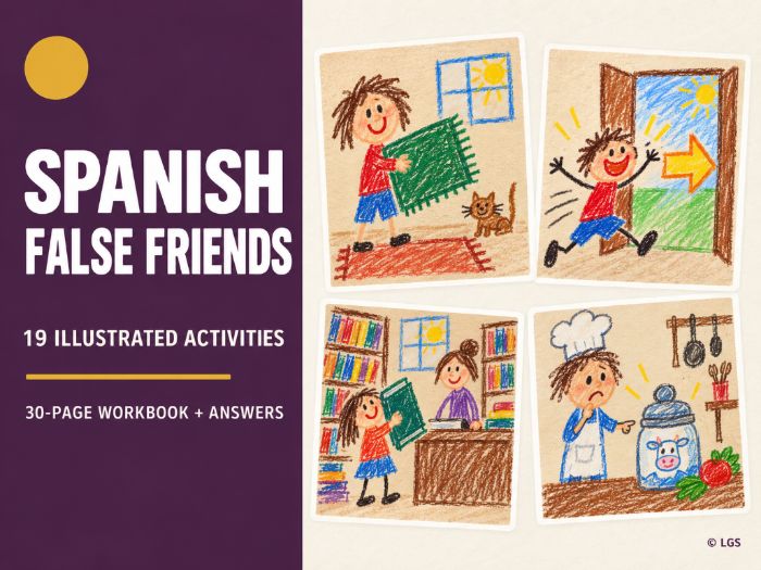 Spanish False Friends Workbook | 19 Illustrated Activities + Answers
