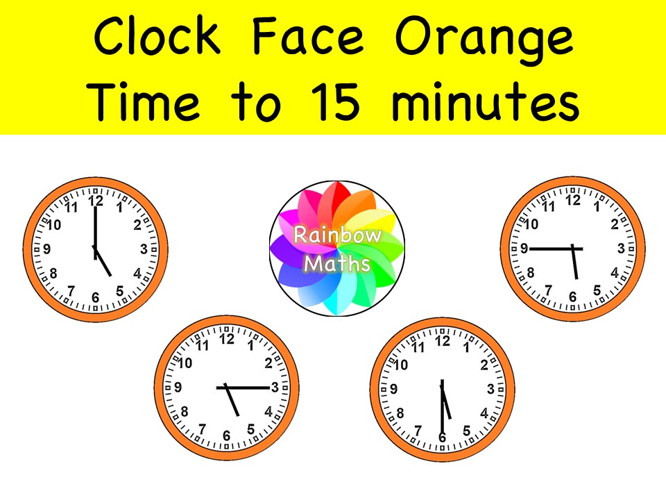 Time to 15 Mins Orange Clocks 50 Maths Clipart Year 2