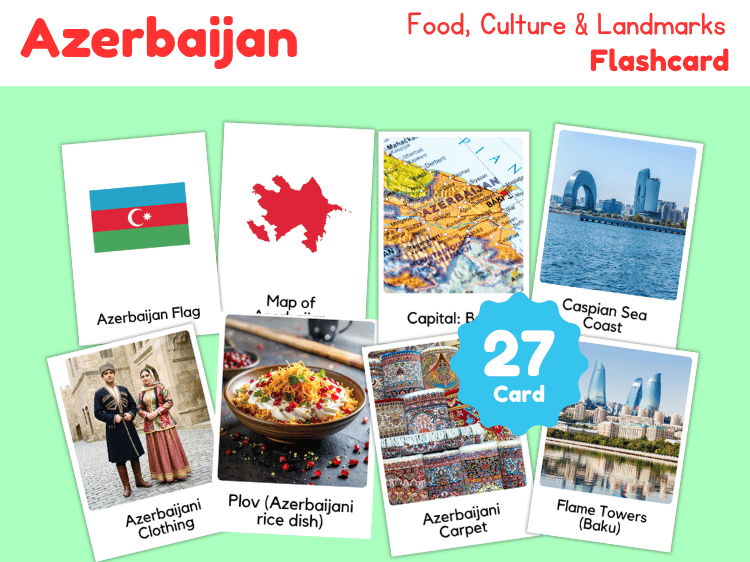 Azerbaijan Geography Flashcards | 27 Printable Country Study Cards