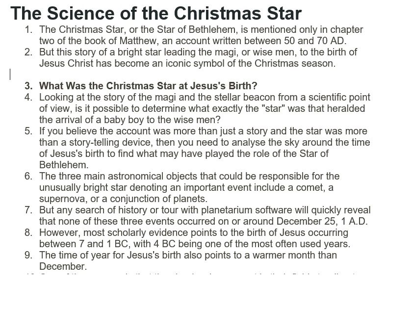 Reading, comprehension Christmas star