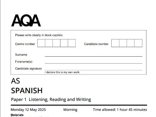 2025 AQA AS Level Spanish Paper 1 | Teaching Resources