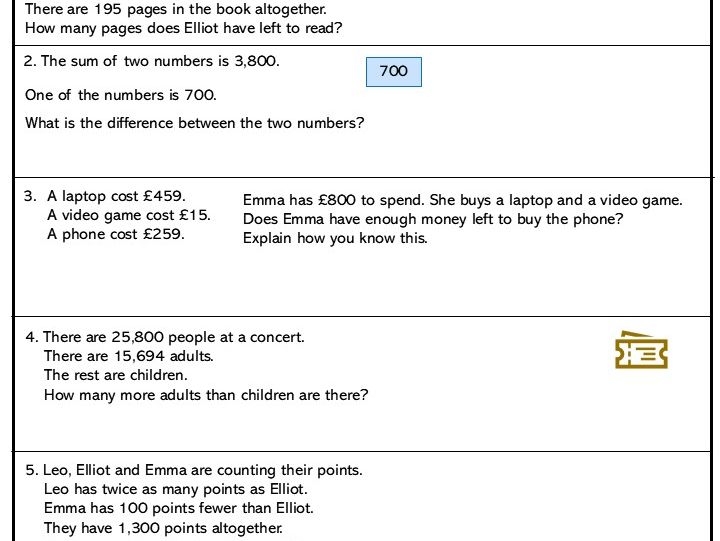 Addition and Subtraction Core with extra reasoning sheet