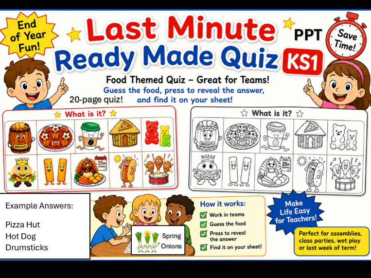 Last Minute Ready Made Food Quiz for KS1