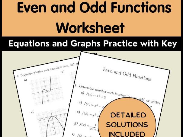 Even and Odd Functions Worksheet: Equations and Graphs Practice with Key