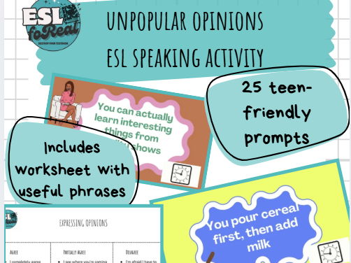 Unpopular Opinions – ESL Speaking Activity / Agreeing & Disagreeing / B1-B2