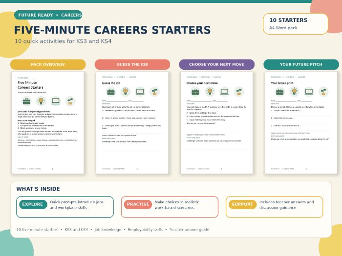 Five-Minute Careers Starters | 10 Printable Activities | KS3 & KS4 | Future Ready