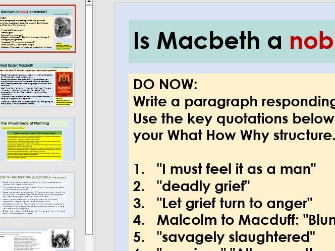Macbeth Timed Essay Support Slides - AQA Single Lesson