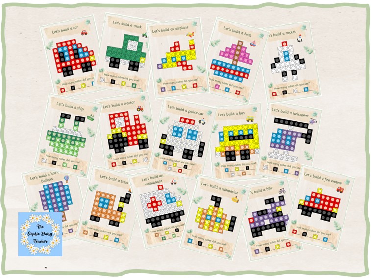 Multilink/Snap Cube Challenge Cards - Transport (Natural Theme)