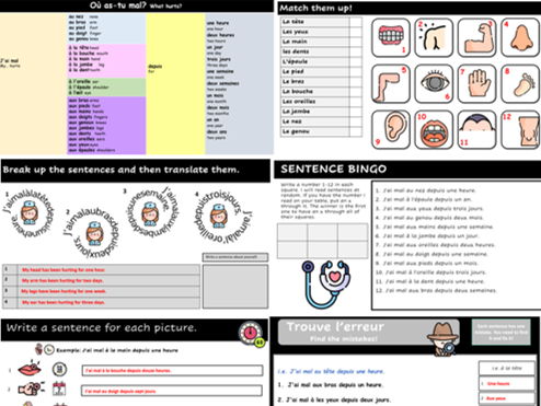 Le corps - Body and pains in French