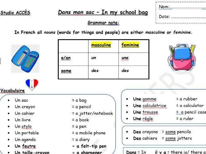 French Studio Accès Unit 4: Dans Mon Sac
