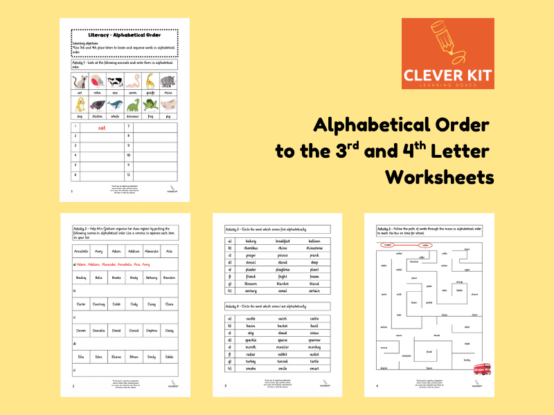 Alphabetical Order to the 3rd and 4th Letter Worksheets