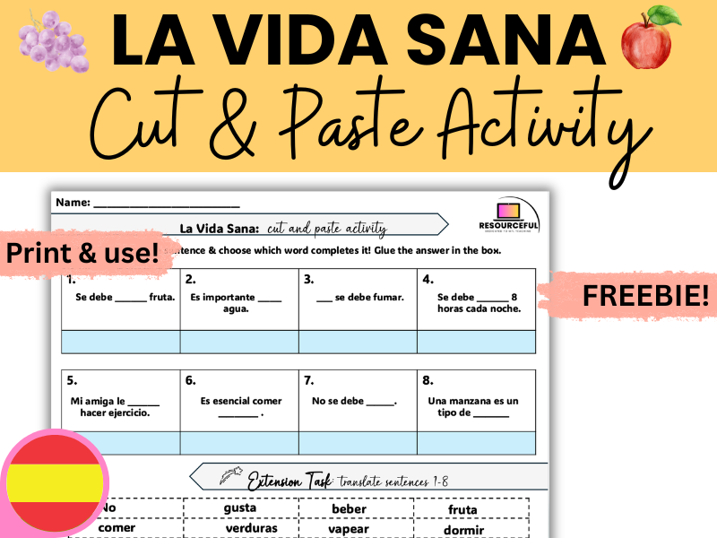 Spanish La Vida Sana / Healthy Living Cut and Paste Activity