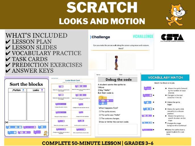 Scratch Coding Lesson: Motion and Looks Blocks | Elementary Computer Science Lesson