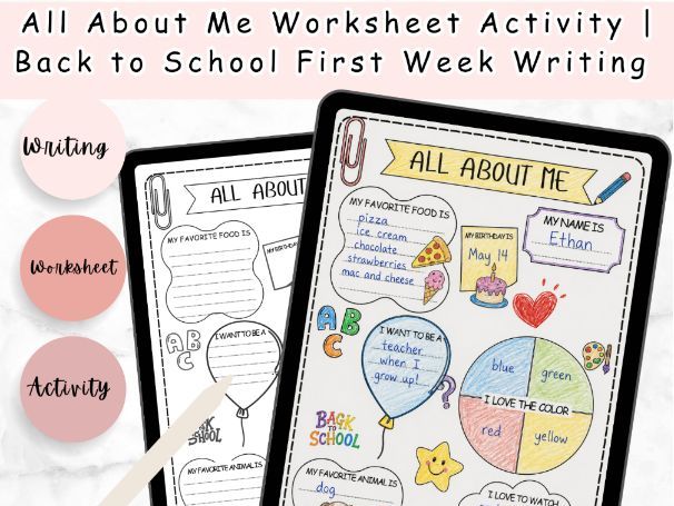 All About Me Worksheet Activity | Back to School First Week Writing and Drawing