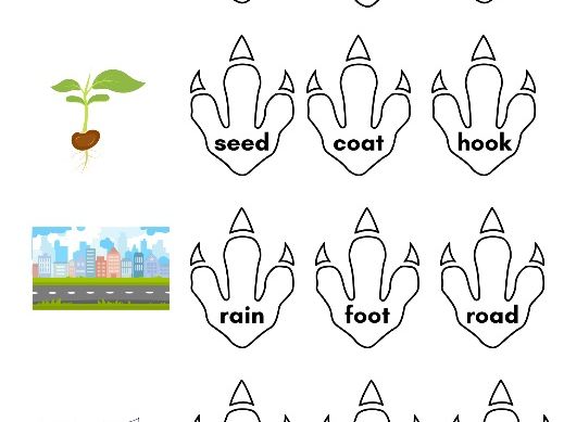 Phase 3 Phonics Dino Read & Colour Words-2 sheets