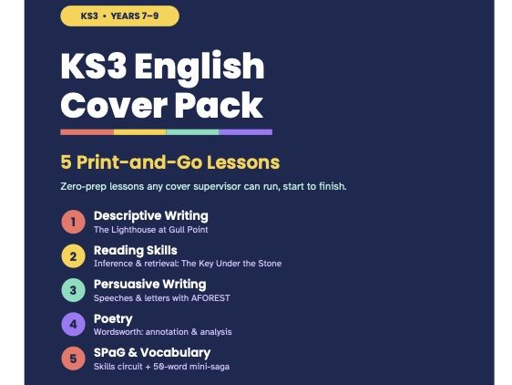 KS3 English Cover Work | 5 Print-and-Go Lessons | Years 7–9