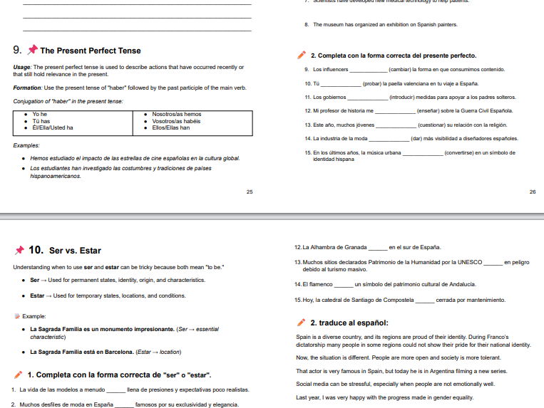 Spanish Grammar Book: Notes , Exercises, and ANSWERS  (A Level)