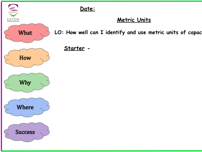 Primary - Metric Units of Conversion (Capacity, Length and Weight)
