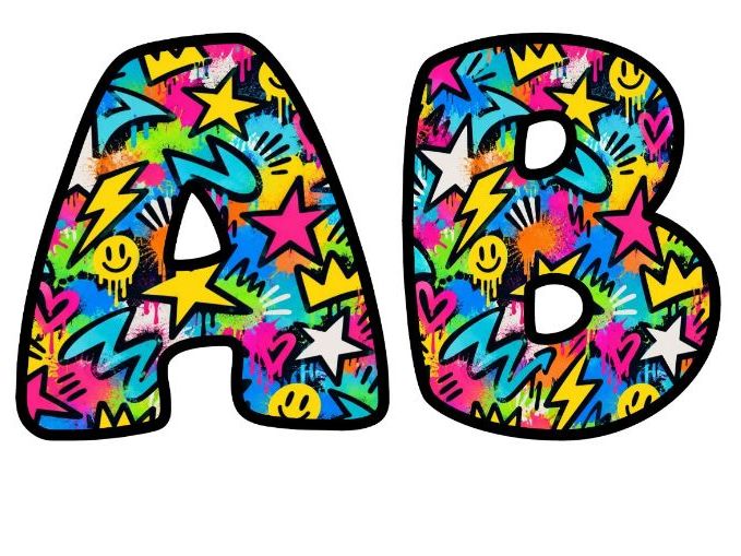 Neon Graffiti Stars Bubble Letters | Patterned Bulletin Board Letters | Classroom Display Pack