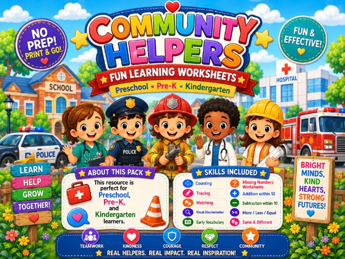 Community Helpers Worksheets for Preschool & Kindergarten | Math, Tracing & Vocabulary