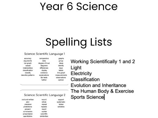 A4 Year 6 Science SATs Spelling - KS2 National Curriculum