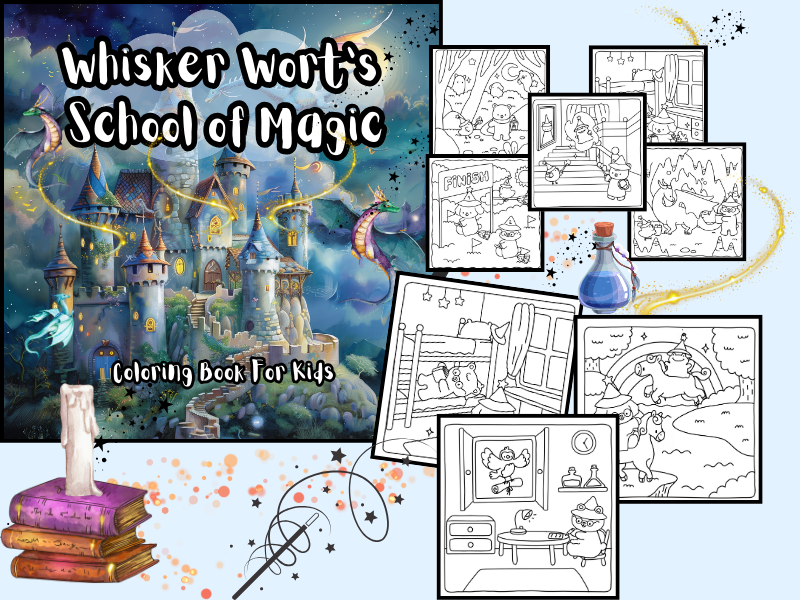 Whisker Wort’s  School of Magic Coloring Book For Grades K-3rd