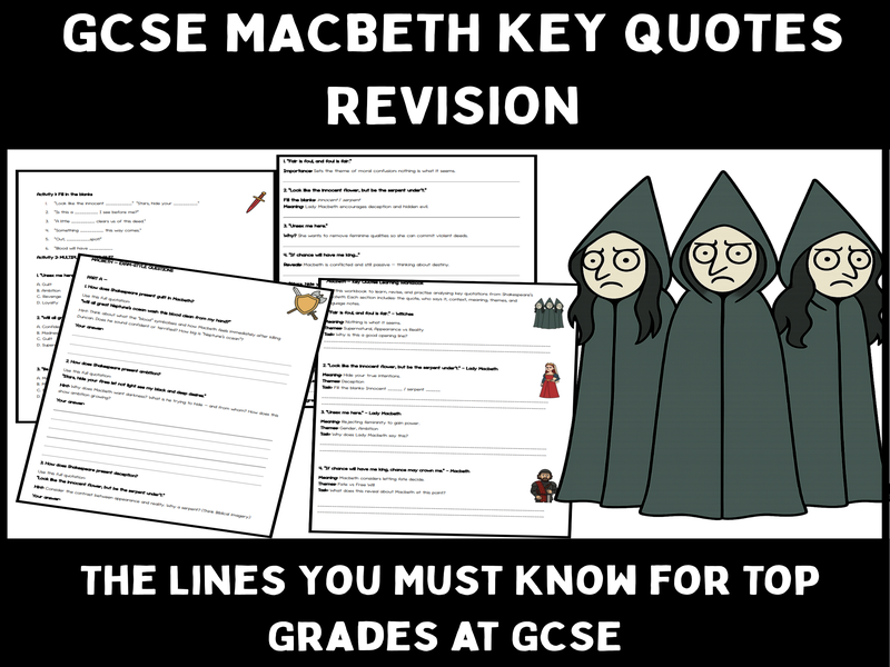 Macbeth Key Quotes GCSE Revision Workbook | Analysis, Themes & Exam Practice