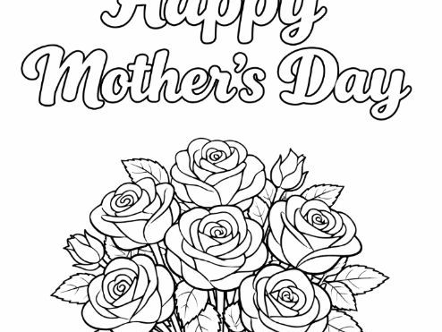 Happy Mother's Day Roses in Vase Colouring Page