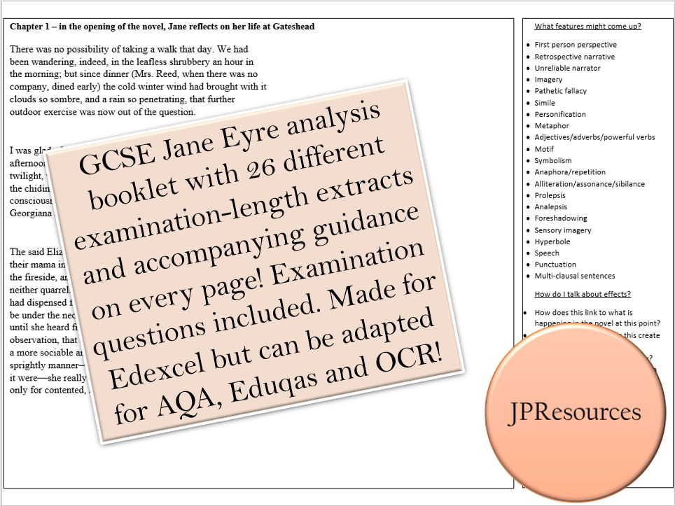 GCSE Jane Eyre Extract Analysis Booklet And Practice Exam Questions 