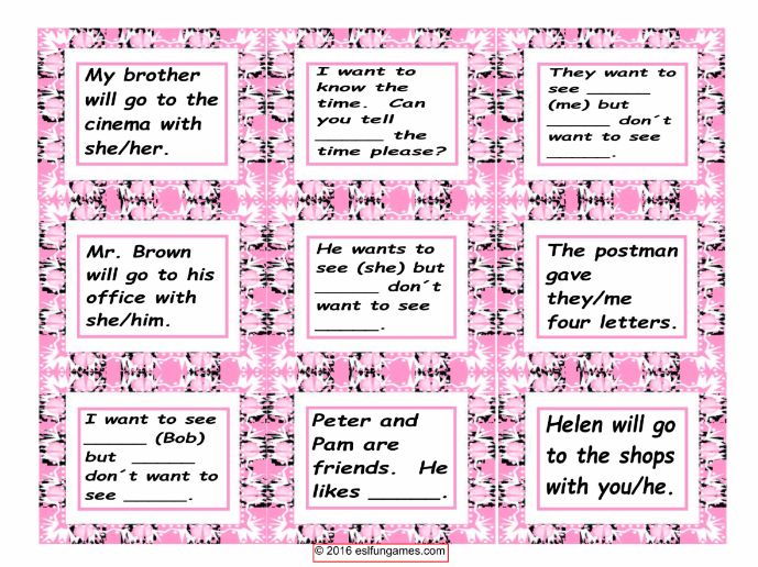 Object Vs Subject Pronouns Card Game 4 Pages 36 Cards Teaching