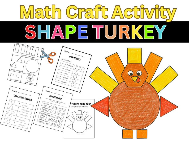 Shape Turkey Thanksgiving Math Craft BUNDLE Activity
