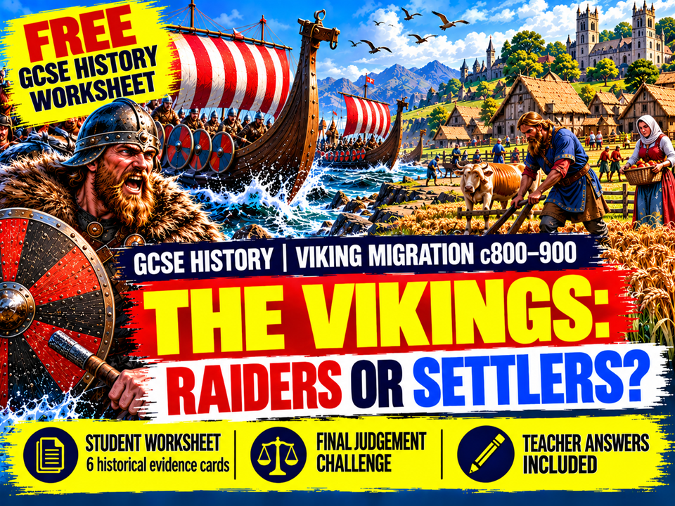 FREE GCSE History Worksheet | Viking Migration c800–900 | Raiders or Settlers?