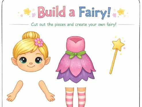 Build a Fairy Fine Motor Cut and Paste Worksheet