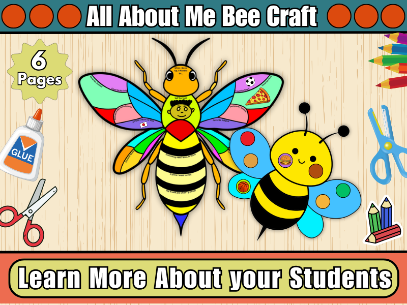 All About Me Bee Craft-Fun First Week Back to School-Goal Setting,Writing Activity