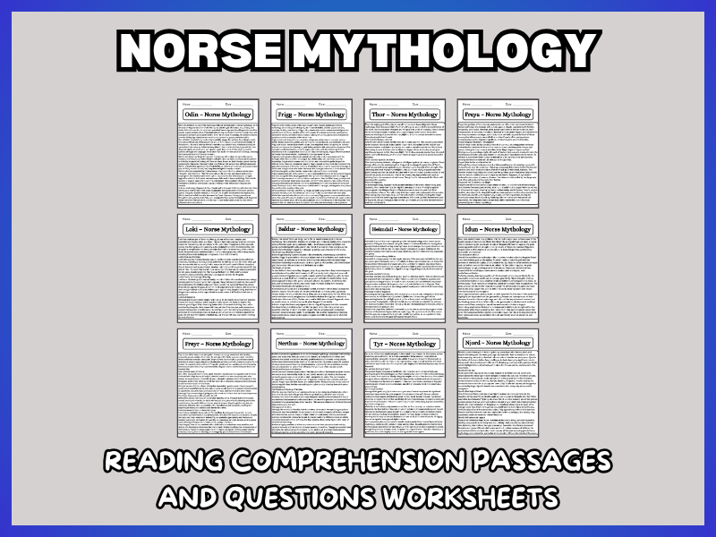 Norse Mythology Reading Comprehension Passages and Questions Worksheets Bundle